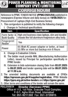 Power Planning & Monitoring Company Pvt Limited Islamabad Tender Notice